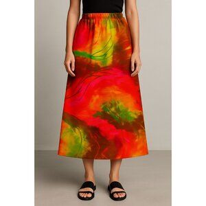 Vtg Alice Polynesian Fashions Maxi Skirt Hand-Painted Brght Abstract Aloha Print